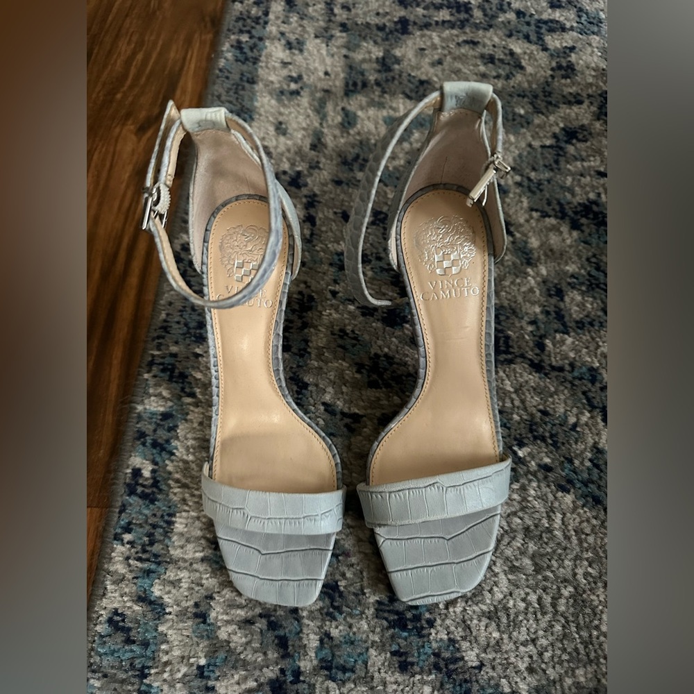 Vince Camuto Light Gray /blue Croc-Embossed Ankle Strap Heels